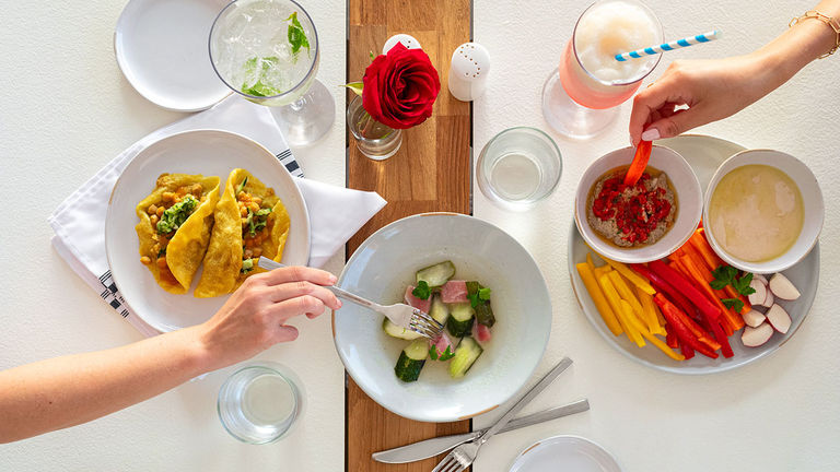 Clients can nosh on fresh fare at Parisol Beach Club.