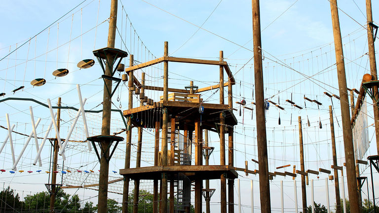 Day pass holders and overnight guests can participate in a high ropes challenge course (for an added fee).