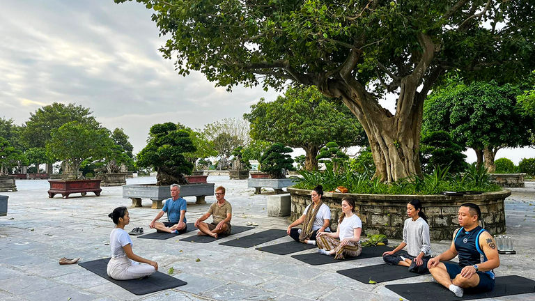 The writer (third from right) took part in the resort’s signature “Breathe” meditation tour.