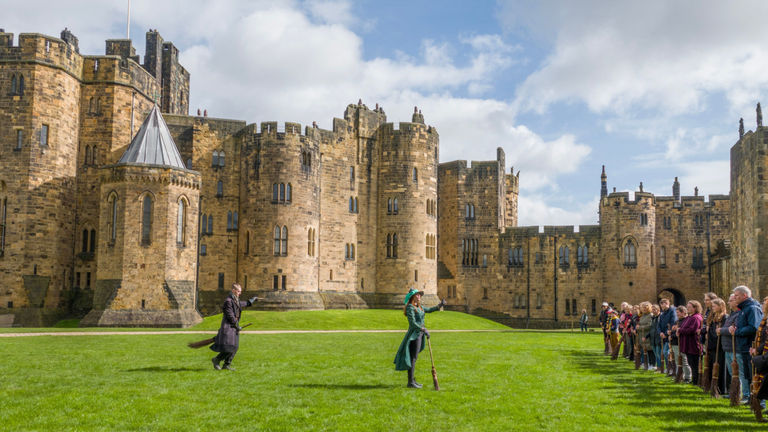 Tours of Alnwick’s grounds and staterooms — and broomstick flying lessons — are offered seasonally at the castle.
