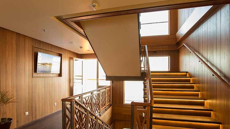 Wood accents are used throughout Avalon Myanmar. // © 2016 Avalon Waterways
